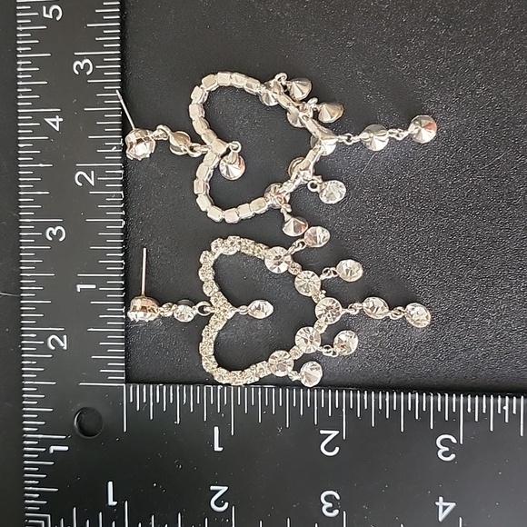 Silver Crystal Rhinestone Heart Dangle Earrings - Picture 6 of 6